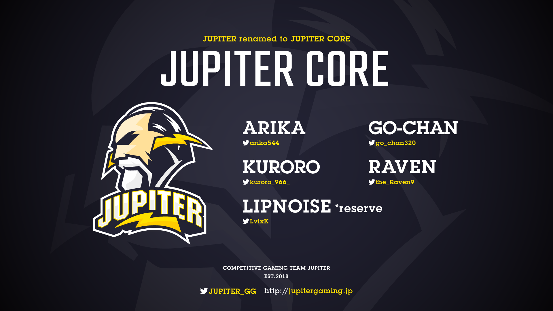 JUPITER CORE – 「JUPITER」からチーム名変更