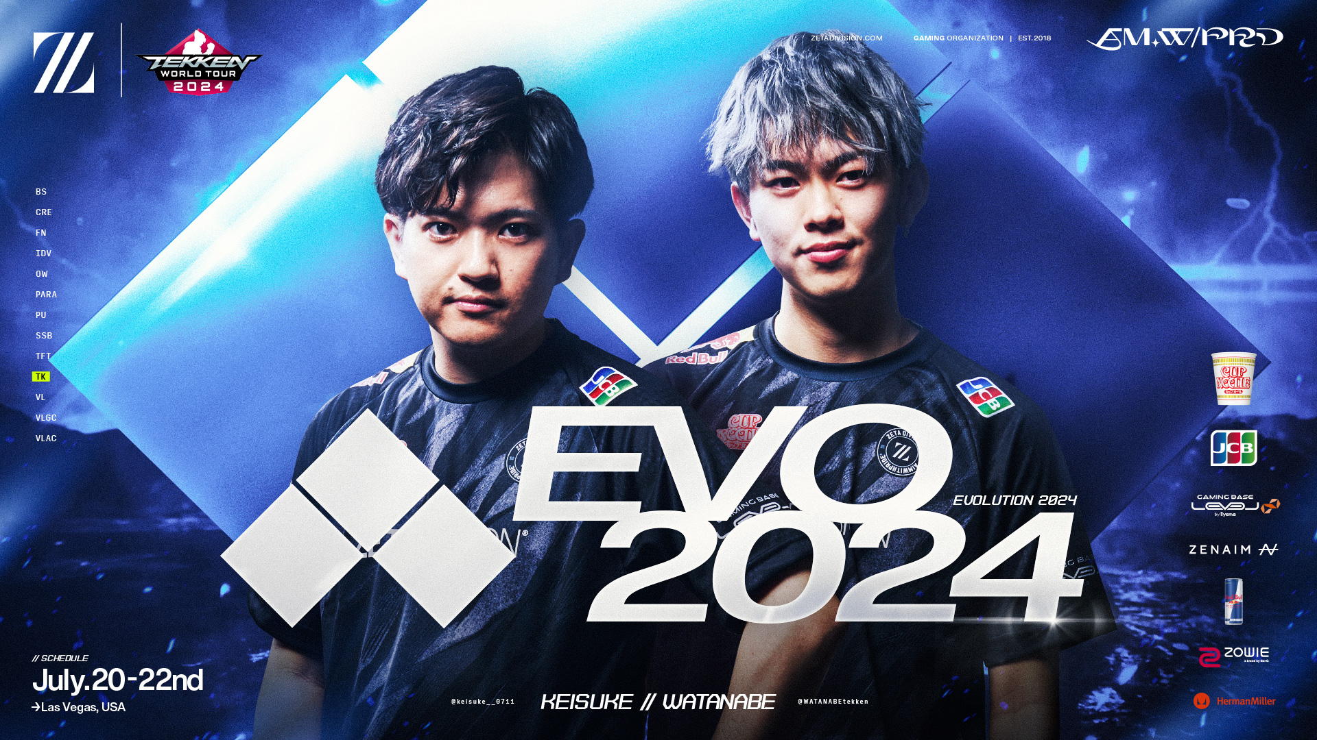 TEKKEN部門 – KEISUKE, WATANABEが『EVO 2024』に出場