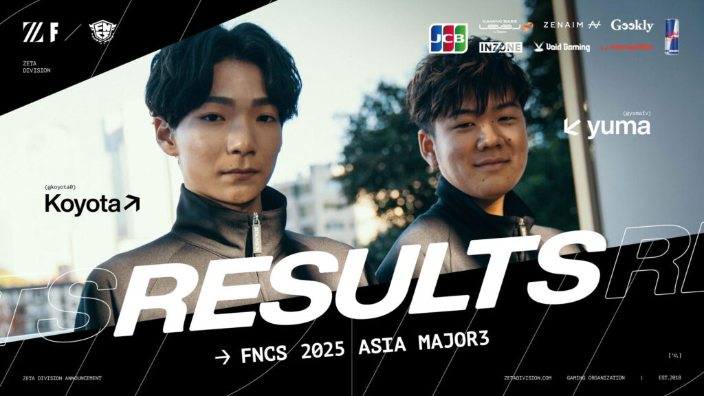 FORTNITE部門 – 『Fortnite Championship Series 2025 Major 3: Asia』yuma, Koyota 優勝, Minipiyo 結果報告